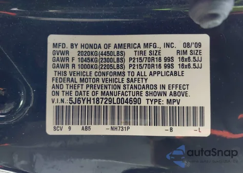 2009 Honda Element Ex from USA, damaged, VIN 5J6YH18729L004690